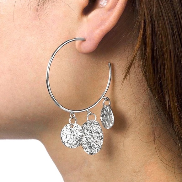 GlitzBlitz Boutique Jewelry - Any 3/$25!  Silver Hoops w/Dangling Discs Stud Earrings